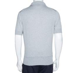 Pre Owned Tom Ford Grey Rib Knit Cotton V Neck Polo T-Shirt L