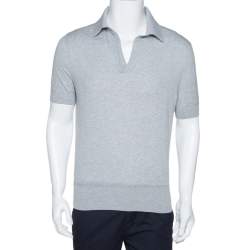 Pre Owned Tom Ford Grey Rib Knit Cotton V Neck Polo T-Shirt L