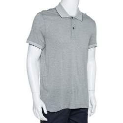 Pre Owned Tom Ford Grey Cotton Blend Pique Knit Polo T-Shirt L