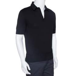 Pre Owned Tom Ford Black Rib Knit Cotton V Neck Polo T-Shirt L