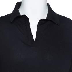 Pre Owned Tom Ford Black Rib Knit Cotton V Neck Polo T-Shirt L