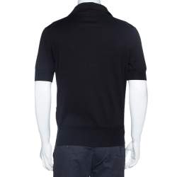 Pre Owned Tom Ford Black Rib Knit Cotton V Neck Polo T-Shirt L