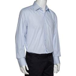 Pre Owned Tom Ford Blue & White Striped Cotton Long Sleeve Shirt XXL