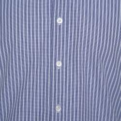 Pre Owned قميص توم فورد قطن أبيض مخطط وأزرق كحلي مقاس كبير جدًا جدًا - إكس إكس لارج