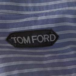 Pre Owned قميص توم فورد قطن أبيض مخطط وأزرق كحلي مقاس كبير جدًا جدًا - إكس إكس لارج