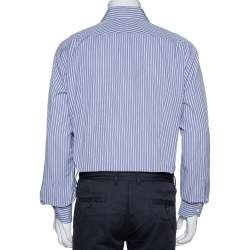 Pre Owned قميص توم فورد قطن أبيض مخطط وأزرق كحلي مقاس كبير جدًا جدًا - إكس إكس لارج