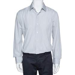 Pre Owned Tom Ford White & Black Pinstriped Cotton Long Sleeve Shirt XXL