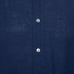 مملوكة مسبقًا Tom Ford Navy Blue Linen & Cotton Long Sleeve Shirt XXL