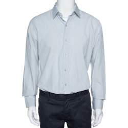 Pre Owned Tom Ford Pale Grey Micro Patterned Cotton Long Sleeve Shirt XXL