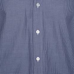 Pre Owned قميص توم فورد قطن أزرق كحلي منقوش مايكرو كم طويل مقاس كبير جدًا جدًا