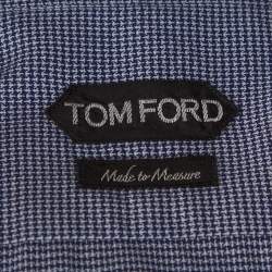 Pre Owned قميص توم فورد قطن أزرق كحلي منقوش مايكرو كم طويل مقاس كبير جدًا جدًا