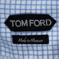 Pre Owned Tom Ford White & Blue Checkered Cotton Su Misura Long Sleeve Shirt XXL