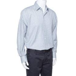 Pre Owned Tom Ford White & Blue Checkered Su Misura Long Sleeve Shirt XXL