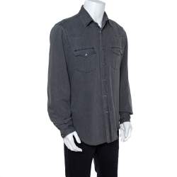 Tom Ford Grey Denim Button Front Long Sleeve Shirt XL