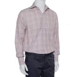 مملوكة مسبقًا قميص توم فورد قطن كاروهات بيج بأزرار أمامية مقاس متوسط - ميديوم