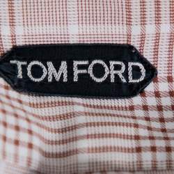 مملوكة مسبقًا قميص توم فورد قطن كاروهات بيج بأزرار أمامية مقاس متوسط - ميديوم