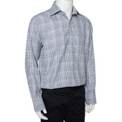 Pre Owned Tom Ford White & Navy Blue Checkered Cotton button Front Shirt XL