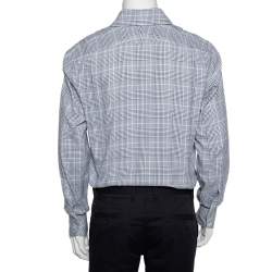 Pre Owned Tom Ford White & Navy Blue Checkered Cotton button Front Shirt XL