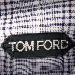 Pre Owned Tom Ford White & Navy Blue Checkered Cotton button Front Shirt XL