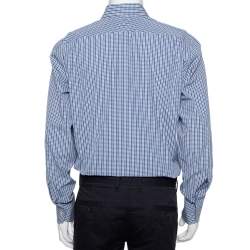 Tom Ford White & Navy Blue Patterned Cotton Button Front Shirt XL