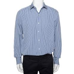 Tom Ford White & Navy Blue Patterned Cotton Button Front Shirt XL