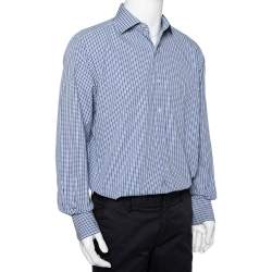 Tom Ford White & Navy Blue Patterned Cotton Button Front Shirt XL