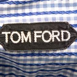 Tom Ford White & Navy Blue Patterned Cotton Button Front Shirt XL