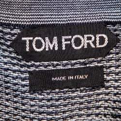 Pre Owned Tom Ford Navy Blue Patterned Knit Polo T-Shirt XL