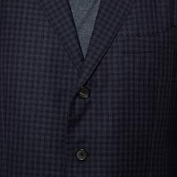 Tom Ford Navy Blue Checkered Wool & Silk Suit 3XL