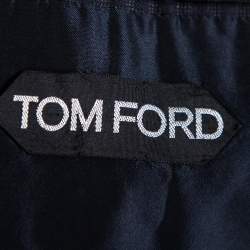 Tom Ford Navy Blue Checkered Wool & Silk Suit 3XL