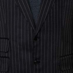 Pre Owned Tom Ford Black Striped Wool & Silk Suit XXL