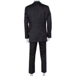 Pre Owned Tom Ford Black Striped Wool & Silk Suit XXL