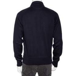 Tom Ford Navy Blue Cotton Knit Zip Front Point Collar Sweatshirt XL