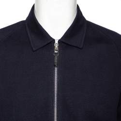 Tom Ford Navy Blue Cotton Knit Zip Front Point Collar Sweatshirt XL
