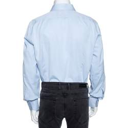 Tom Ford Light Blue Cotton Herringbone Patterned Shirt XXL 