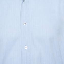 Tom Ford Light Blue Cotton Herringbone Patterned Shirt XXL 