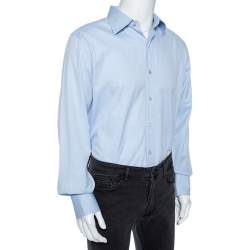 Tom Ford Light Blue Cotton Herringbone Patterned Shirt XXL 