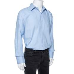 Pre Owned Tom Ford Sky Blue Cotton Patterned Shirt XL