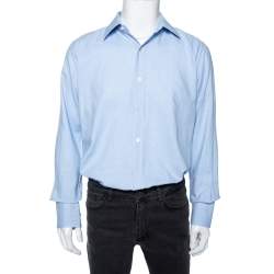 Pre Owned Tom Ford Sky Blue Cotton Patterned Shirt XL
