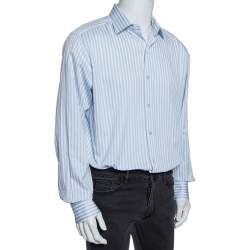 مملوكة مسبقًا Tom Ford Blue Striped Cotton Button Up Shirt XXXL 