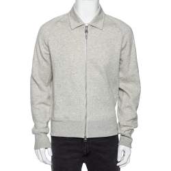 Pre Owned Tom Ford Grey Cotton Knit Zip Front Point Collar Sweatshirt XL