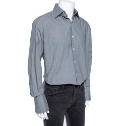 مملوكة مسبقًا Tom Ford Black Micro Check Cotton Button Front Shirt XL