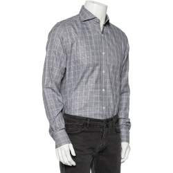 Pre Owned Tom Ford Grey Checkered Cotton Button Front Shirt XL  