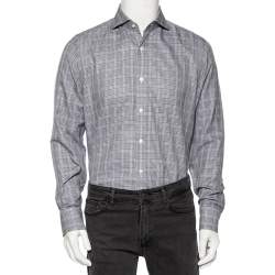 Pre Owned Tom Ford Grey Checkered Cotton Button Front Shirt XL  