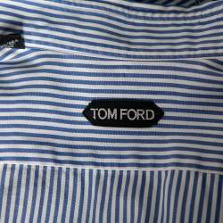 Pre Owned Tom Ford Blue & White Striped Cotton Button Front Shirt L