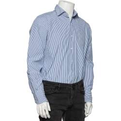 Pre Owned Tom Ford Blue & White Striped Cotton Button Front Shirt L