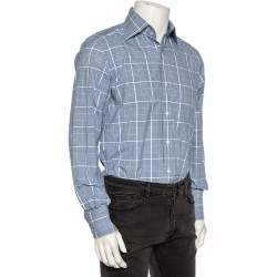 Pre Owned Tom Ford Blue Glen Checkered Cotton Button Front Shirt L