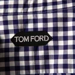 مملوكة مسبقًا Tom Ford Indigo Gingham Checkered Cotton Button Front Shirt L