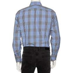 Tom Ford Blue Glen Checkered Cotton Button Front Shirt L