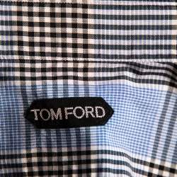 Tom Ford Blue Glen Checkered Cotton Button Front Shirt L